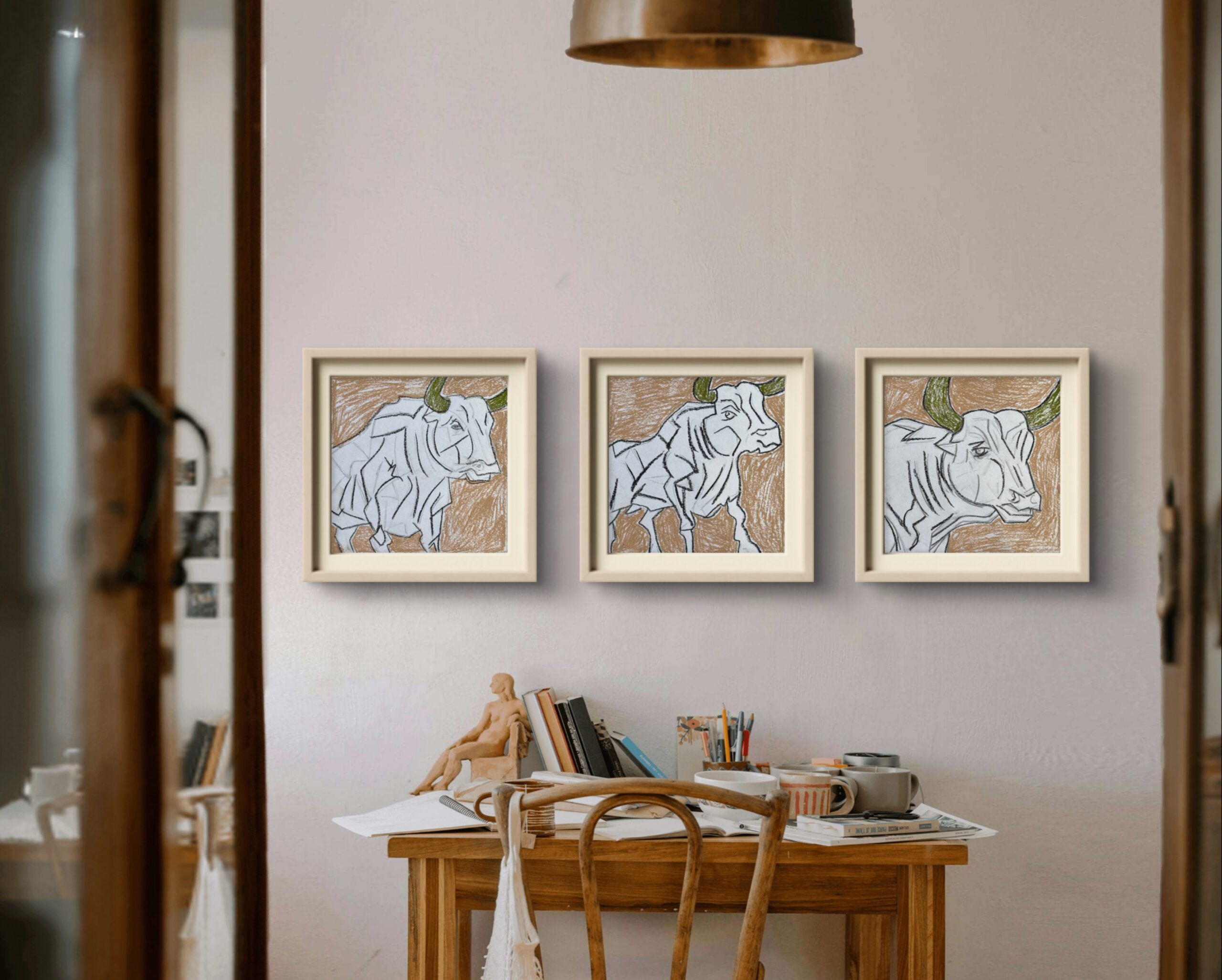 3 obras en tiza 30x30cm TOTAL